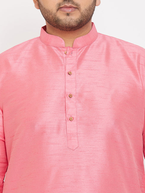 Vastramay Men's Plus Size Pink Silk Blend Kurta Pyjama Set